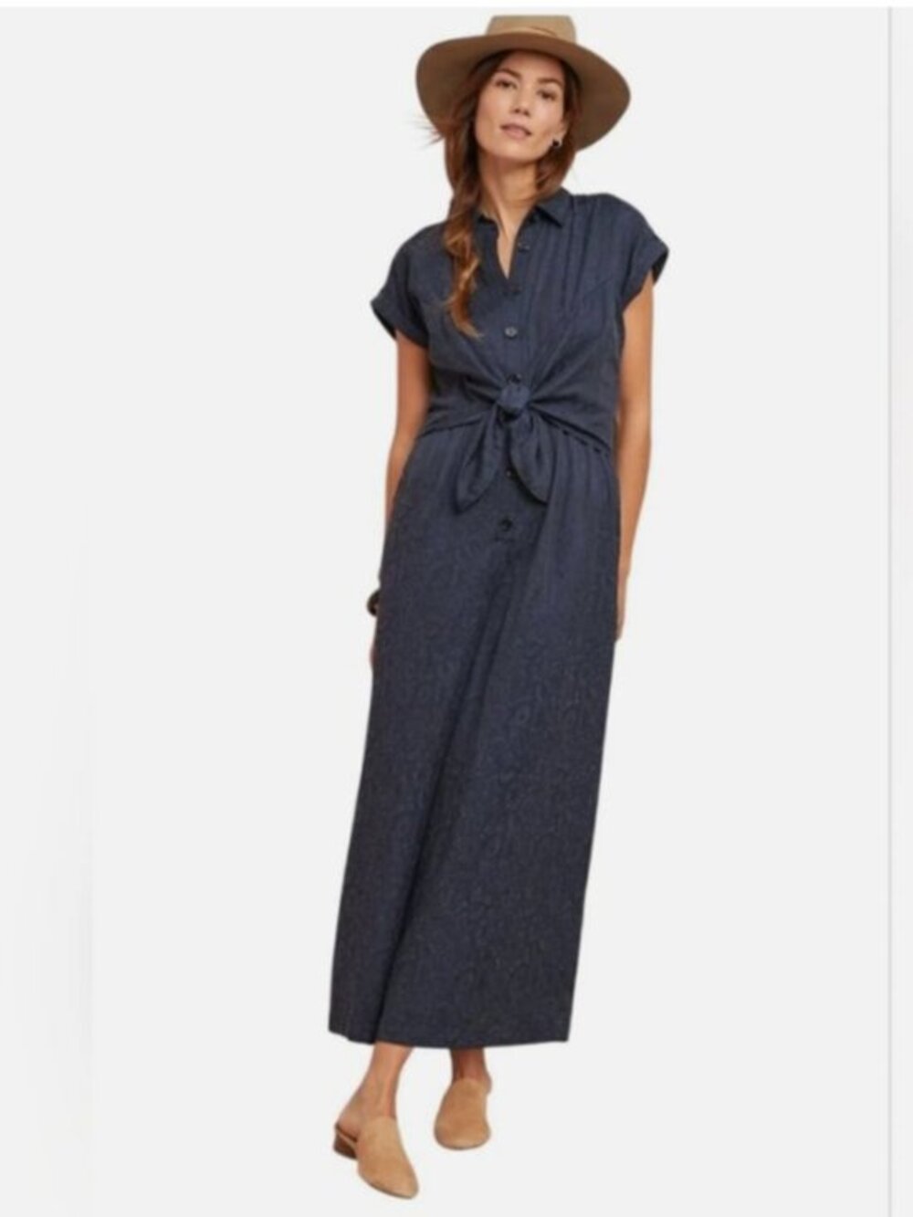 Anthropologie ett:twa James Navy Blue Tie-Waist Jumpsuit Size 2 NWT